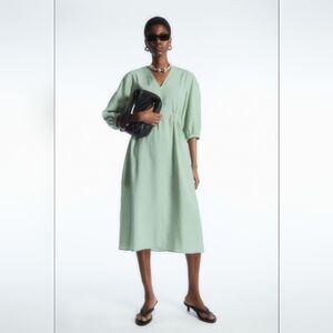 COS Women's Mint Green V-neck Midi Dress - Size 8